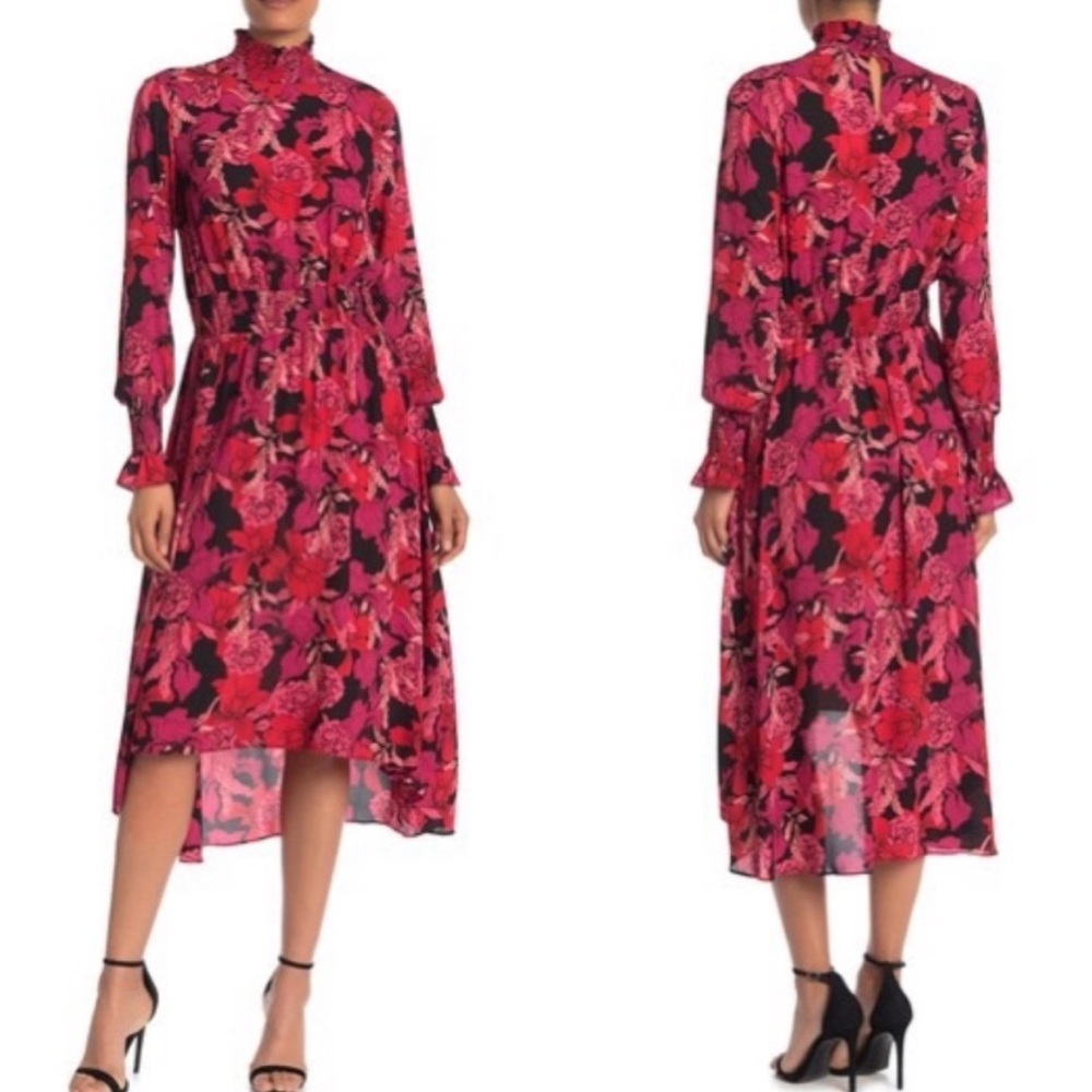 Nanette Lepore Floral Smocked Mock Neck Dress